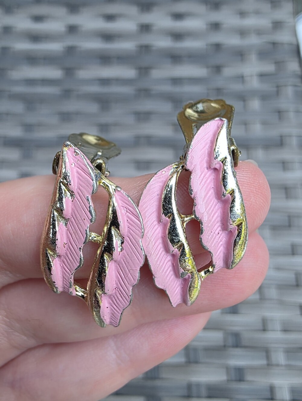 Women's Pink Enamel Gold-Tone Leaf Clip-On Earrings
